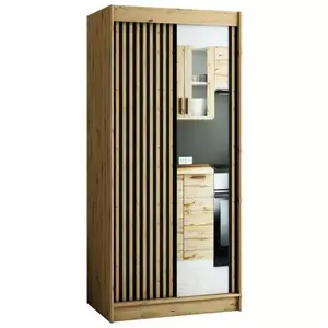 Šatní skříň Lamelo 2 100 dub artisan/černá/zrcadlo obraz