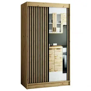 Šatní skříň Lamelo 2 120 dub artisan/černá/zrcadlo obraz