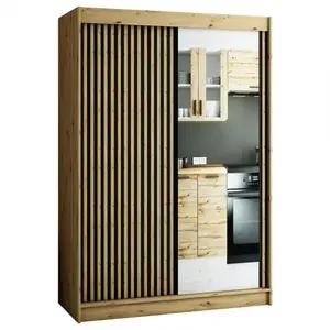 Šatní skříň Lamelo 2 150 dub artisan/černá/zrcadlo obraz