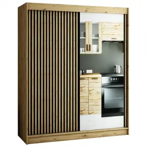 Šatní skříň Lamelo 2 180 dub artisan/černá/zrcadlo obraz