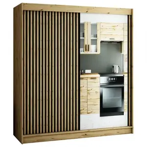 Šatní skříň Lamelo 2 200 dub artisan/černá/zrcadlo obraz