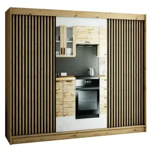 Šatní skříň Lamelo 2 250 dub artisan/černá/zrcadlo obraz