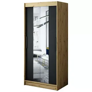 Šatní skříň Halifax T1 100 dub Artisan/černá/zrcadlo obraz