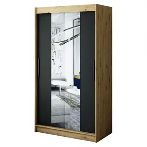 Šatní skříň Halifax T1 120 dub Artisan/černá/zrcadlo obraz