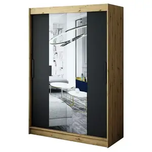 Šatní skříň Halifax T1 150 dub Artisan/černá/zrcadlo obraz