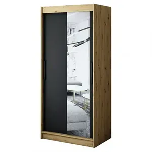 Šatní skříň Halifax T2 100 dub Artisan/černá/zrcadlo obraz