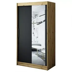 Šatní skříň Halifax T2 120 dub Artisan/černá/zrcadlo obraz