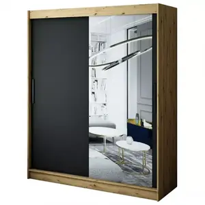 Šatní skříň Halifax T2 180 dub Artisan/černá/zrcadlo obraz
