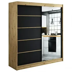 Šatní skříň Halifax V2 200 dub Artisan/černá/zrcadlo obraz