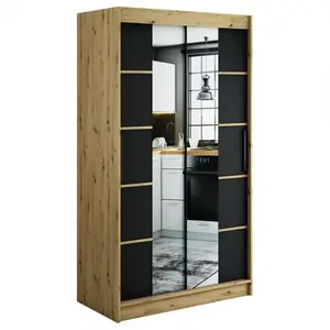 Šatní skříň Halifax V4 120 dub Artisan/černá/zrcadlo obraz
