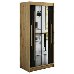 Šatní skříň Halifax Y1 100 dub Artisan/černá/zrcadlo obraz