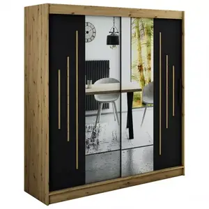 Šatní skříň Halifax Y1 200 dub Artisan/černá/zrcadlo obraz