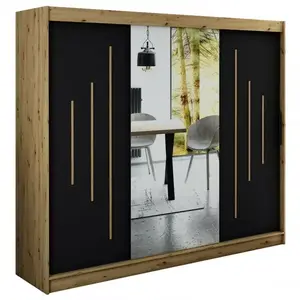 Šatní skříň Halifax Y1 250 dub Artisan/černá/zrcadlo obraz