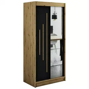 Šatní skříň Halifax Y2 100 dub Artisan/černá/zrcadlo obraz
