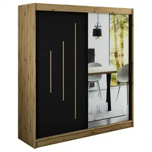 Šatní skříň Halifax Y2 200 dub Artisan/černá/zrcadlo obraz