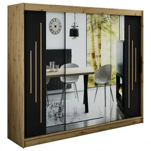 Šatní skříň Halifax Y2 250 dub Artisan/černá/zrcadlo obraz