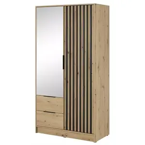 Šatní skříň Nelly 2d zrcadlo dub artisan/lamela černá obraz