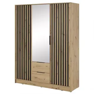 Šatní skříň Nelly 3d zrcadlo dub artisan/lamela černá obraz