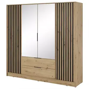 Šatní skříň Nelly 4d zrcadlo dub artisan/lamela černá obraz
