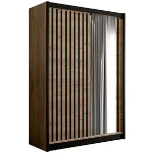 Šatní skříň Ladder 150 dub craft/černé lamely obraz