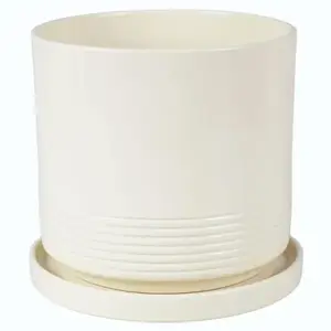 Květináč cylinder Rille 15 cm krém + podmiska obraz