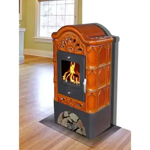 Pec ocelová-kachlová Bergento II goldbrown 6 kW obraz