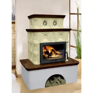 Pec ocelová-kachlová Salzburg creme/coffebrown 9 kW obraz