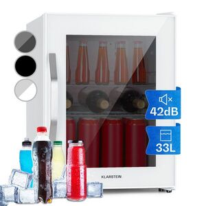Klarstein Beersafe M Quartz, lednice, 33 l, 2 police, panoramatické skleněné dveře, nerezová ocel obraz