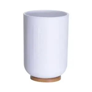 Kelímek na kartáčky bílý/bambus, 11 cm obraz