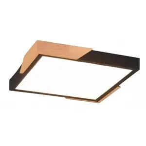 Stropní LED osvětlení Meta 31 cm, dřevo/černý kov, hranaté obraz