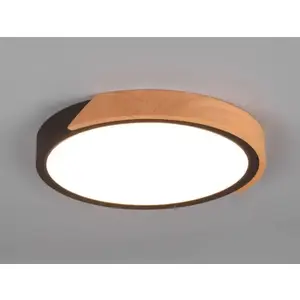 Stropní LED osvětlení Jano 31 cm, dřevo/černý kov, kulaté obraz