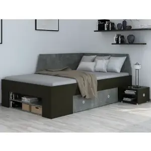 Úložná postel se zástěnou Junior 120x200 cm, černá/tmavý beton obraz