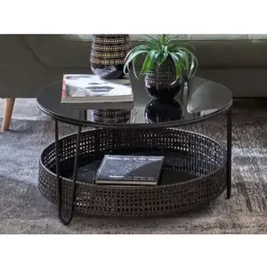 Kulatý konferenční stolek Sofia, černý/ratan obraz