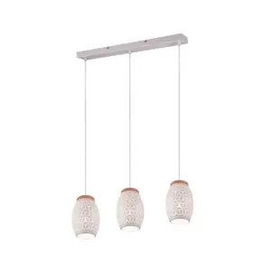 Závěsné stropní osvětlení Bidar 71 cm, bílý kov/dřevo, 3 svítidla obraz