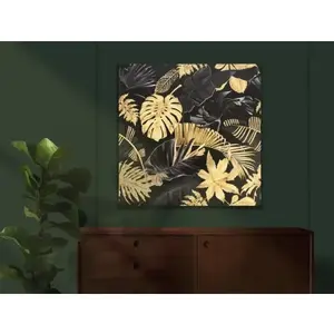 Obraz na plátně Černozlaté tropické listy, 80x80 cm obraz