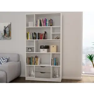 Vysoký regál/knihovna Sten, bílý/šedý beton obraz