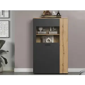 Skříňka s prosklením Esteban, antracit/dub evoke obraz