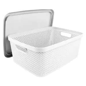 Úložný box s víkem Diamond 13 l, černý/bílý obraz