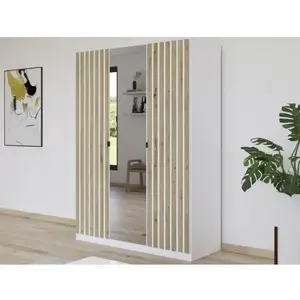 Šatní skříň se zrcadlem Genua, 136 cm, bílá/dub artisan obraz