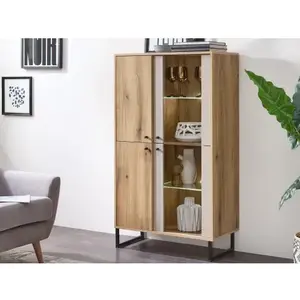Vitrínová skříňka Cube, dub evoke/pískově šedá, s osvětlením obraz