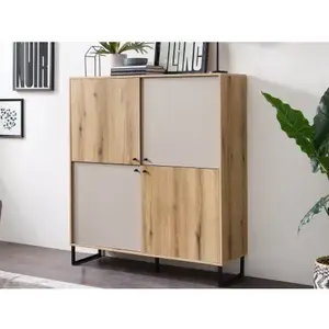 Vysoká úložná skříňka Cube, dub evoke/pískově šedá obraz