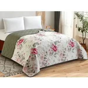 Přehoz postele Fiori 220x240 cm, květinový zelený obraz