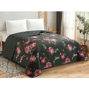 Přehoz postele Rommy 220x240 cm, květinový antracitový obraz