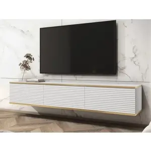 Závěsná TV skříňka Orfeo, 175 cm, bílá struktura/zlatá obraz