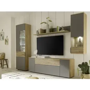 Obývací stěna Milan, dub artisan/šedá, s osvětlením obraz