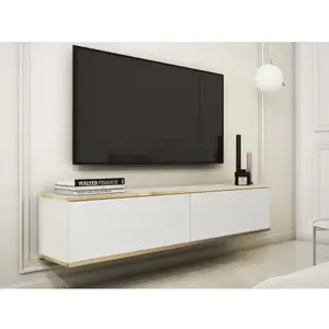 Závěsná TV skříňka Orfeo, 135 cm, bílá/zlatá obraz