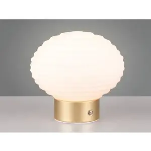 LED stolní lampa nabíjecí Earl 14 cm, bílé sklo obraz