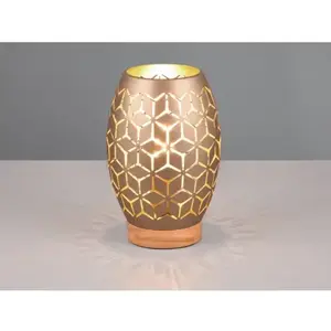 Stolní lampa Bidar 21 cm, měděný kov/dřevo obraz