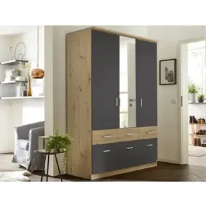 Šatní skříň se zrcadlem Bremen, 136 cm, dub artisan/tmavě šedá obraz