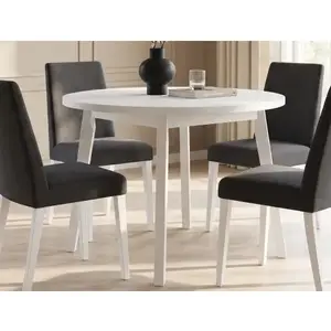 Kulatý jídelní stůl Norveg 100 cm, bělená borovice/bílý obraz